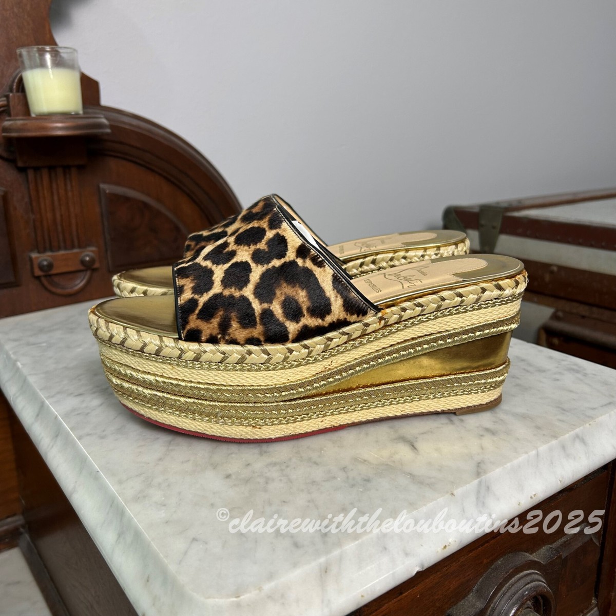 Christian Louboutin Myriama 80 Platform Leopard Pony Wedge size 37