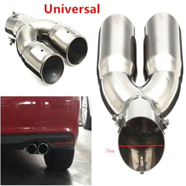 Universal Car Stainless Twin Double Chrome Exhaust Pipe Muffler Tail