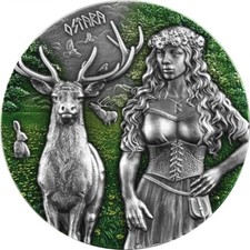 2023 2 Oz Silver 10 Mark Valkyries OSTARA High Relief Antiqued Colored Coin.