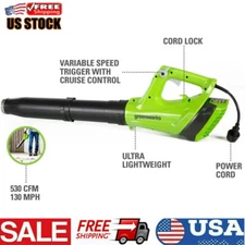 9 Amp 530CFM Corded Electric Axial Leaf Blower Variable Speed Lightweight Blower