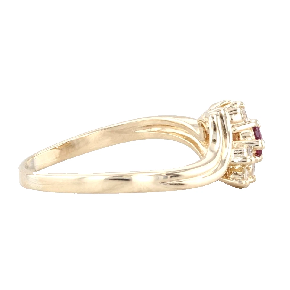 14k Yellow Gold 0.24 ctw Round Red Ruby and Diamonds Bypass Style Wedding Ring - Image 2 of 4