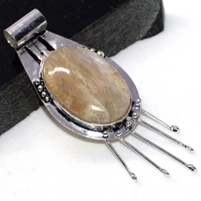 925 Silver Plated Exclusive Sri-Lankan Moonstone Pendant Size 3.1" JW