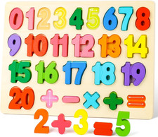 Wooden Puzzles for Kids, Number Blocks, Montessori Preschool Educational