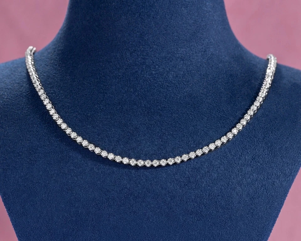 10K White Gold 5CT Round Lab Created Diamond 20" Eternity Tennis Necklace Gift - Image 3 of 4