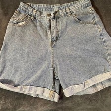 SHEIN High-Waisted Blue Denim Cuffed Shorts