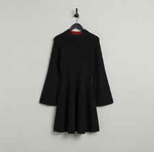 Sita Murt Black Mock Neck Bell Sleeve Fit & Flare A-Line Sweater Dress Sz 6 36