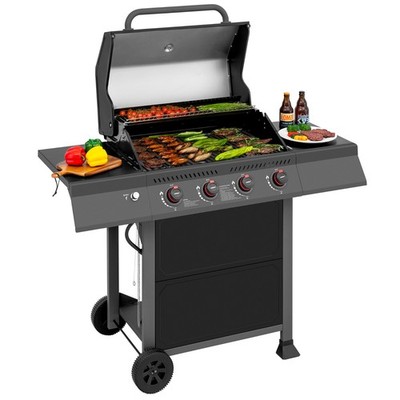 Royal Gourmet4-Burner BBQ Liquid Propane Gas Grill with Side Shelves, Black