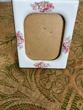    Vintage Style White Ceramic Photo Frame with Pink Wild Rose Floral Decor   