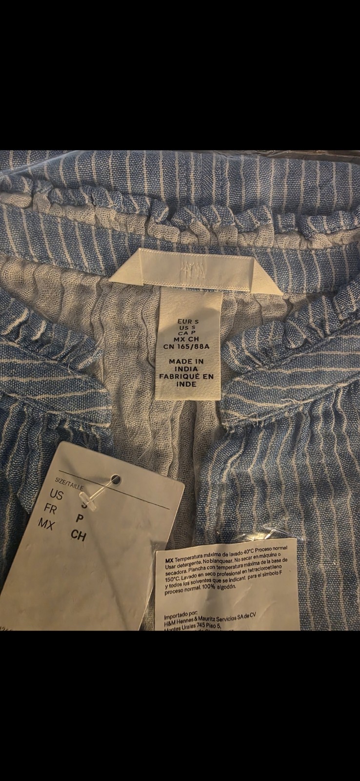 H & M SEALED! NWT! Cotton Muslin Blouse in Striped Blue. Sz Sm. R2S!! thumbnail 9