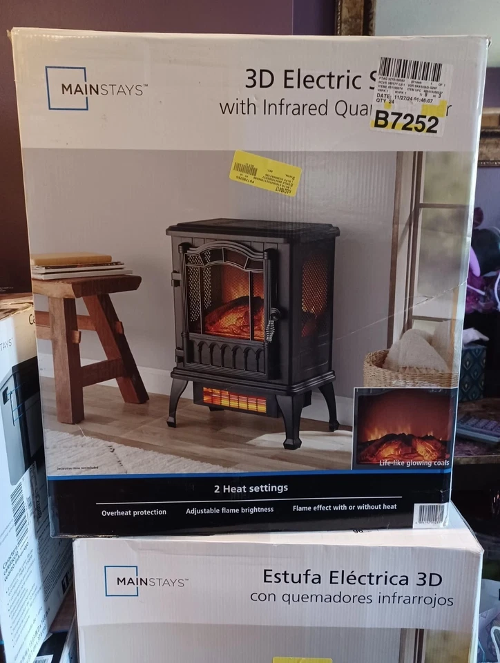 Calentador de estufa eléctrica 3D de 2 configuraciones Mainstays con llama realista, negro Foto 2 de 4