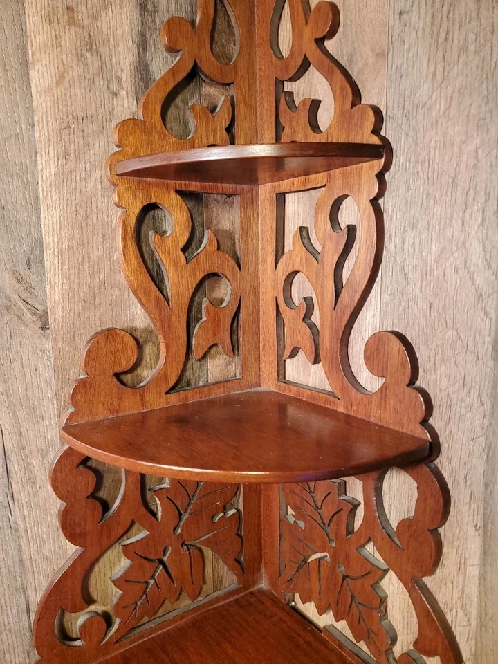 1950' French Style Wood Corner Walnut 3 shelf 32.5"x9x9 Hand Made 70 yrs. old. - Image 3 of 4