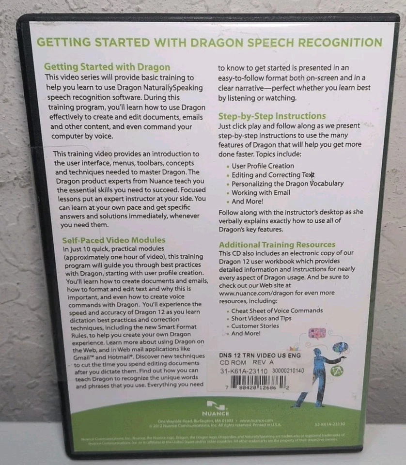 Nuance Dragon Naturally Speaking Version 12 Training Dragon Speech CD ROM NEW - Image 3 of 3