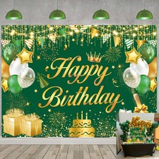 Green Gold Happy Birthday Backdrop Glitter Balloons Birthday Banner Backgroun...