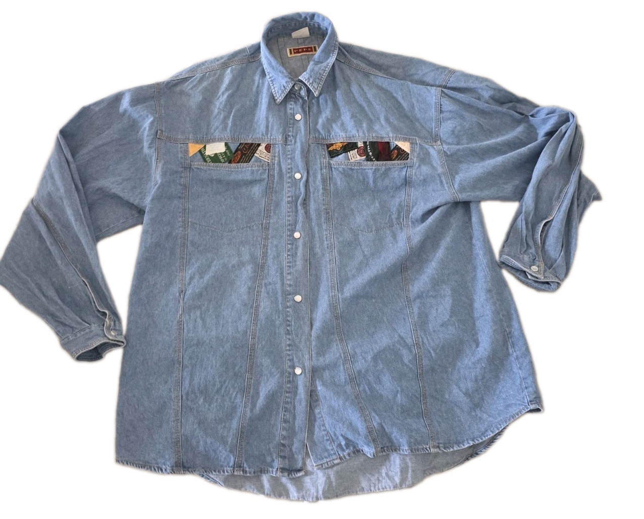 Pepe Jeans, Vintage Pepe Jeans London Oversized Denim Shirt Embroidered Pearl Snap L