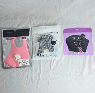 STAR 3D Mask Lot of 3 Valved Face Masks Pink WEAR, Gingham, Black Rhinestone