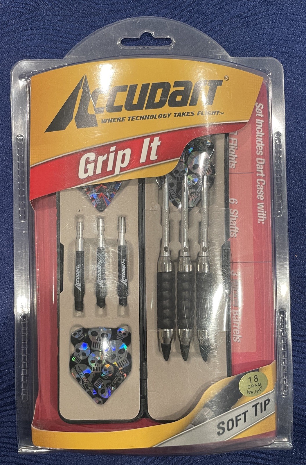 Accudart Grip-It Set - Soft Tips - Skull Graphics - 3 Nickel Barrels - 3 Flights