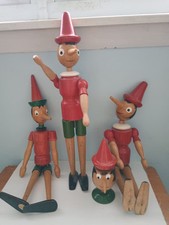 3 VTG Wooden Pinocchio Doll Puppet Italy Giocattili Galetti Milano 17"