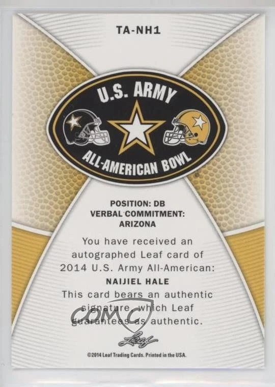 2014 Leaf US Army All-American Bowl Tour Red Ink /10 Naijiel Hale #TA-NH1 Auto - Image 2 of 2