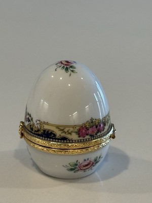 Limoges France Porcelain Floral Egg Shape Quartz Clock