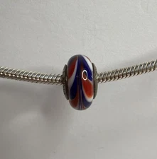 🩶 A GENUINE ‘PANDORA’ RED, WHITE & BLUE ‘SWIRLY’  MURANO ART GLASS CHARM 🩶