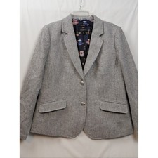 Talbots Aberdeen Wool Blend Blazer Women's Size 14 Gray Herringbone