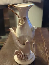 Vintage Lipper & Mann Creation Porcelain Hand Vase Iridescent Bud Vase 7.5" Tall