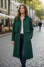 Vintage FLEET STREET Mid Length Green Trench Coat Removable Lining SIZE 6 Petite