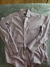 Brooks Brothers 1818 Shirt 15.5 34 Purple Check Non Iron Cotton Mens