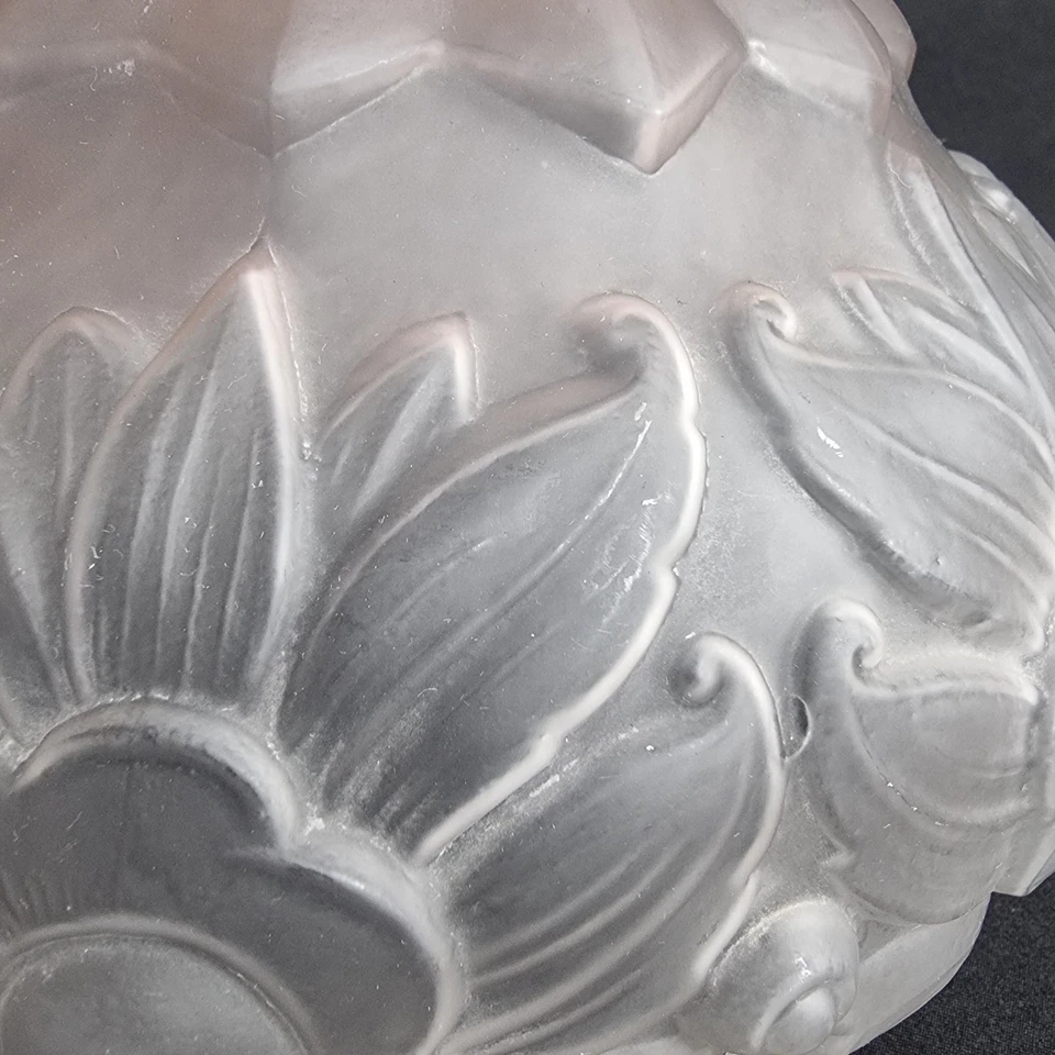 Globe De Lampe Ancien Verre Givré Rose - Décor Floral Art Déco - Tulipe Vintage - Photo 3/4