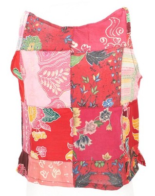 Boho Patchwork Sommertop, upcycling Damentop, ärmellose Bluse - rot/bunt 