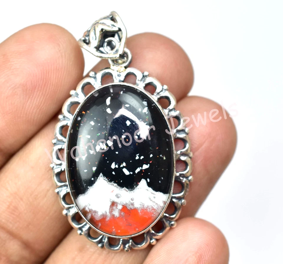 Colgante único de plata de ley 925 de diseño de ópalo aurora de montaña de 37,2 quilates para regalo Foto 2 de 4