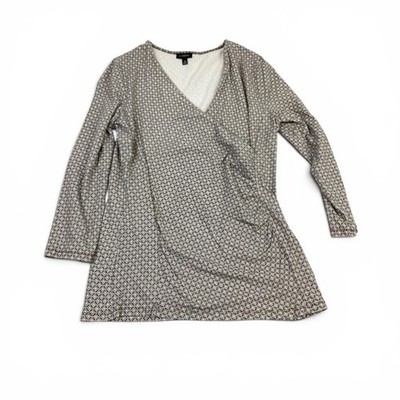 Talbots Faux Wrap Top Caning Print Long Sleeve Stretch V-Neck Layering Shirt XS