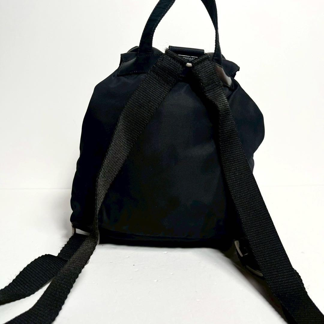 Prada Nylon Backpack Drawstring Triangle Logo Lea… - image 2