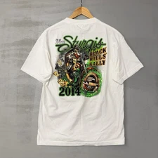Vintage Sturgis Bike Rally White Y2K Crazy Green Flames Skeleton Harley Shirt La