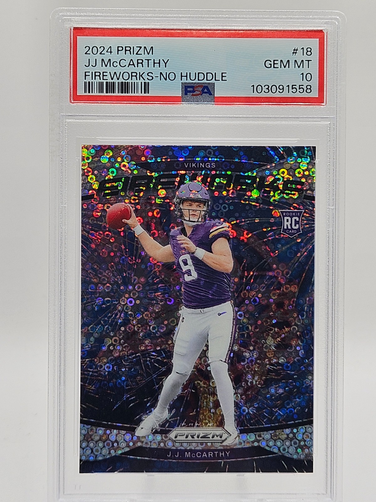 JJ McCarthy Panini Prizm Fireworks #18 No Huddle