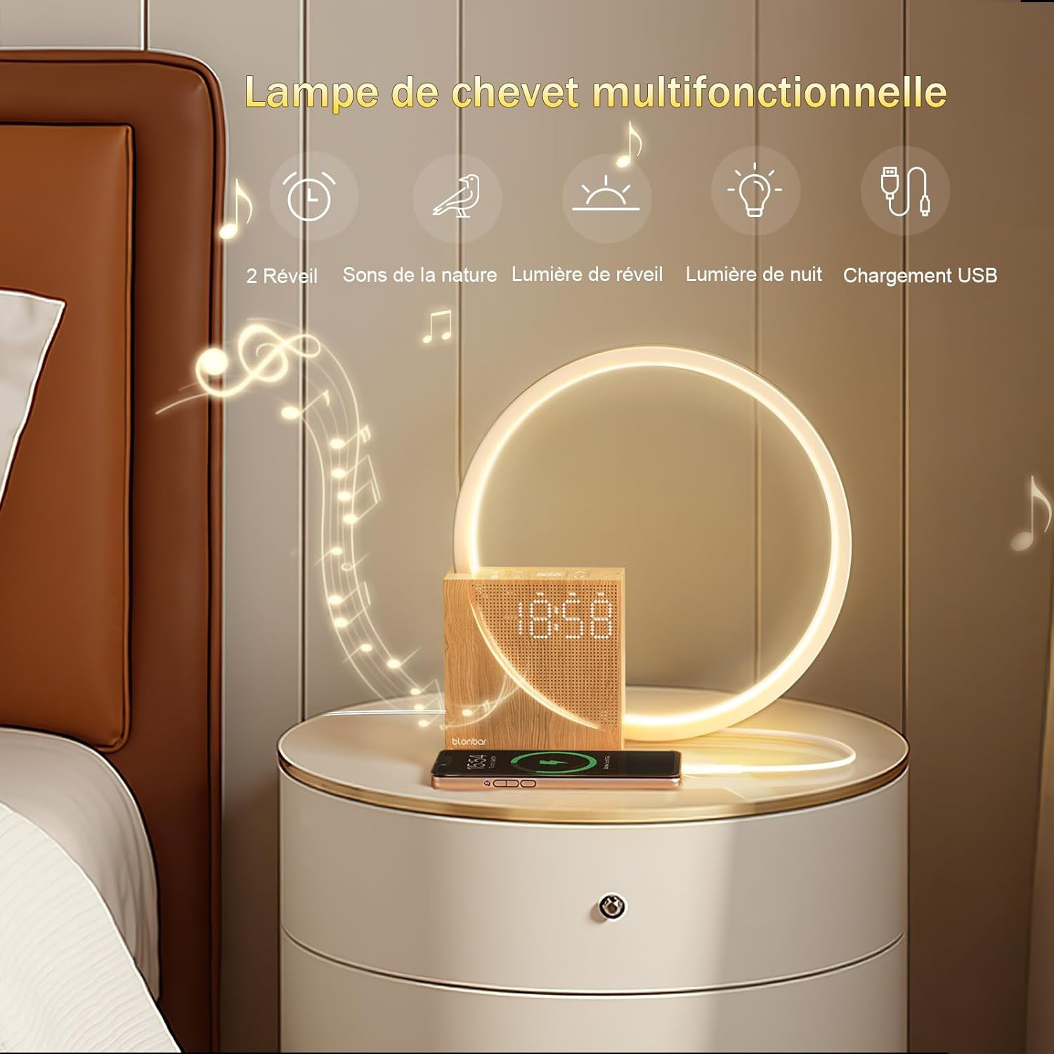 Veilleuse design tactile rechargeable à intensité variable avec batterie longue durée - 2