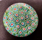 Vintage Millefiori Art Glass Paperweight 2.5" Blue Green Red Dome Murano Style