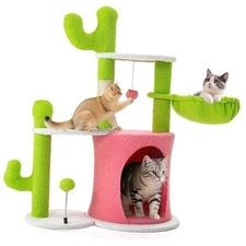  Cactus Cat Tree: 36 in Cats Tower for Indoor Kittens with 2 36in Green & Pink