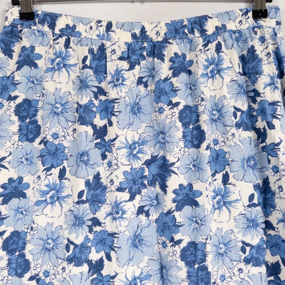 Lucky Brand Midi Skirt Womens Sz Large Blue White Floral Linen Blend Cottage - Image 4 of 4