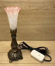 Vintage Meyda Tiffany Art Nouveau Brass Table Lamp Pink Tulip Glass Shade