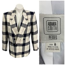 Amanda Smith Blazer Womens 8P Plaid Blue Jacket Office Corpcore Career Boardroom