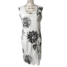 Jams World Sleeveless Dress White Black Floral Sunflower Tropical Women Size XL