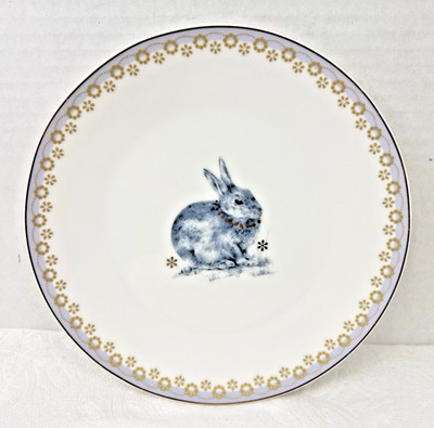 Spode Meadow Lane Salad Dessert Plate Bunny Rabbit Soft Purple & Gold Rim 8''