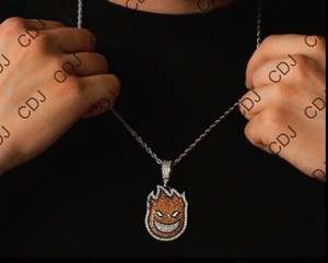 Authentic Lab Created Diamond Christmas 4 Him Devil Pendant White Gold Plated Silver