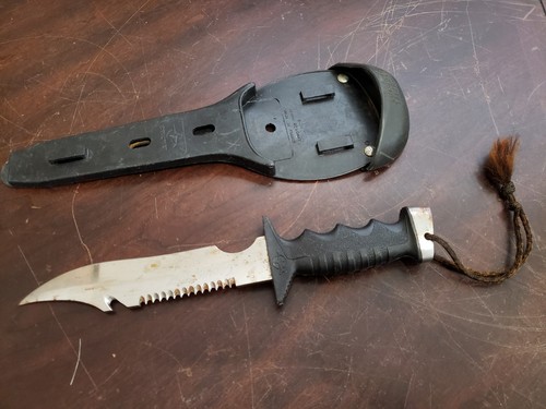 Very Rare BEUCHAT Commander FRENCH DIVERS KNIFE W/SHEATH/STRAP Little Rust