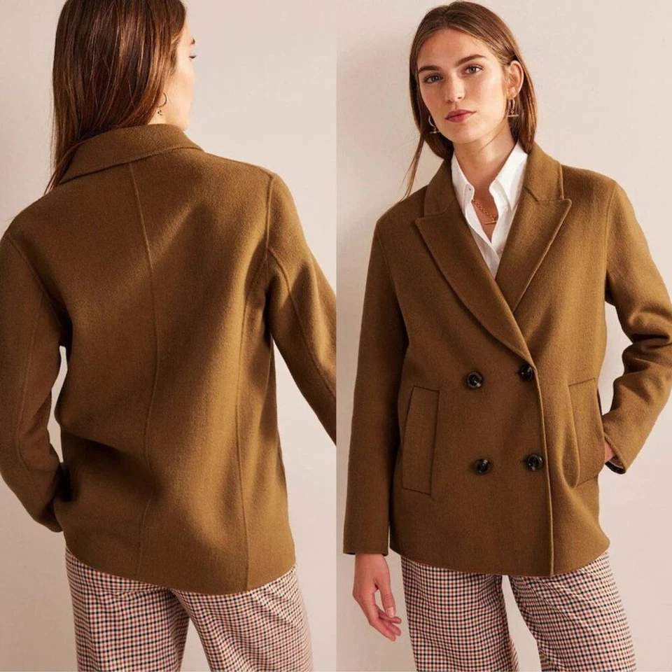 Abrigo Boden Marrón Mezcla Lana Guisante Doble Pecho Ligero Talla US 8R Foto 2 de 4