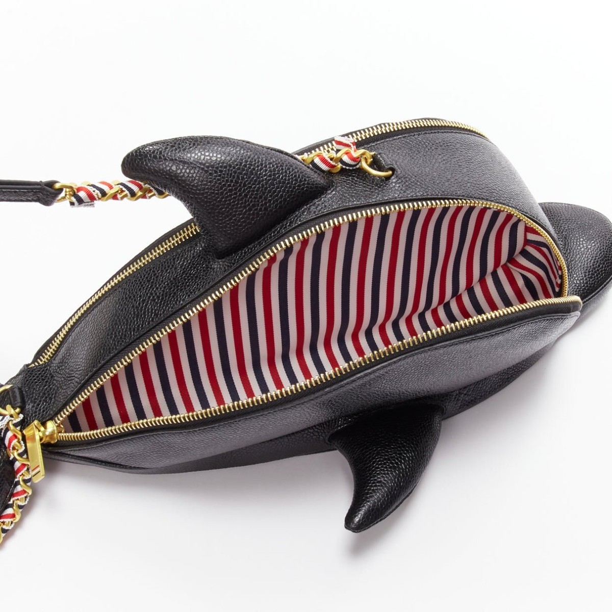 rare THOM BROWNE Mini Dolphin black pebbled leather