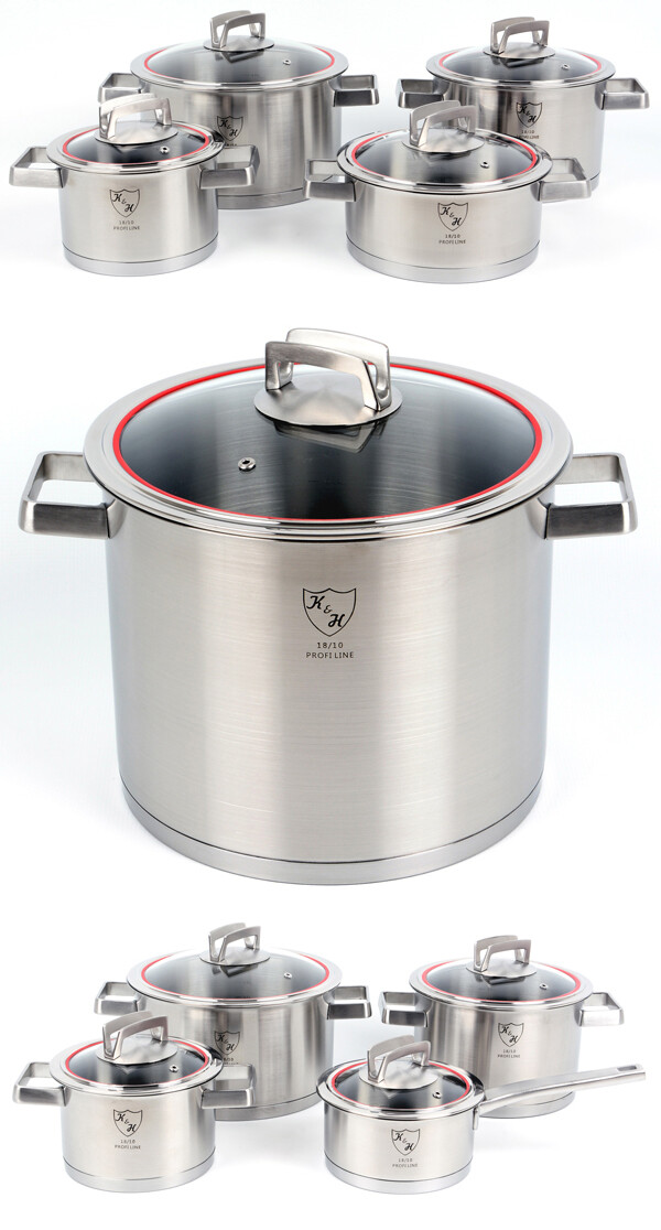 K&H® Unique Topfset, Glasdeckel, Induktionsgeeignet, Edelstahl rostfrei