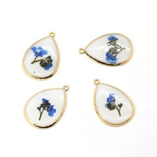 4PCS Gold Tone Real Dry Flower Resin Teardrop Shape Charm Pendant Supply GBY918