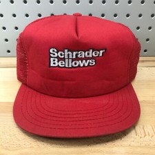 Vintage Schrader Bellows Pneumatic & Hydraulic Cylinder Mfg Red Cap Hat USA Made